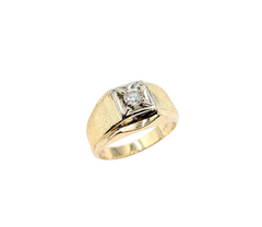APPRAISED $3000- 14KT Yellow Gold Square Top Ring with a Round Brilliant Diamond