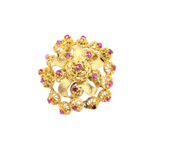 APPRAISED $2400- 18KT Yellow Gold Ruby Ribbon Circle Pin