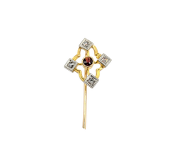 APPRAISED $225- 10KT Yellow Gold Pin with a Round Garnet & Rough Cut Diamonds