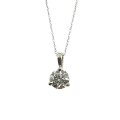 APPRAISED $1500 - 14kt White Gold 3 Prong Pendant with 1 Round Brilliant Diamond Center - T. - .47ct