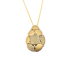 APPRAISED $3920- 14KT Yellow Gold Pear Shaped Diamond Pendant surrounded by Diamond Clusters
