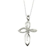 APPRAISED $900- 14KT White Gold Diamond Swirl Cross Pendant