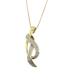 APPRAISED $300- 10KT Yellow Gold Diamond Swirl Pendant Set on a 14KT 18" Box Link Chain