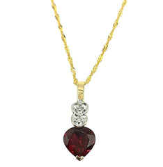 APPRAISED $300- 10KY Yellow Gold Heart Shaped Garnet and Diamond Pendant Set on a 18" 14KT Twist Style Chain