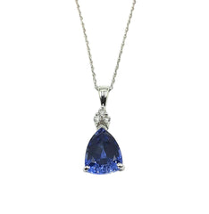 APPRAISED $300- 10KT White Gold Pendant with a Synthetic Sapphire and Diamonds