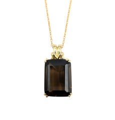 APPRAISED $625- 10KT Yellow Gold Emerald Cut Smoky Quartz Pendant