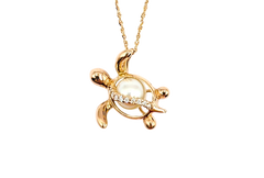 APPRAISED $700- 14KT Rose Gold Turtle Pendant with a Cultured Pearl and Round Brilliant Diamonds