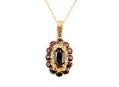 APPRAISED $1000- 18KT Yellow Gold Garnet Halo Pendant