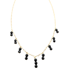 APPRAISED $425- 14KT Yellow Gold Oval Link Necklace with Rows of Dangling Onyx Beads