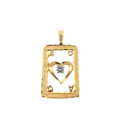 APPRAISED $900- 14KT Yellow Gold Ace of Hearts Pendant with 1 Round Brilliant Diamond