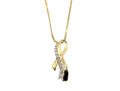 APPRAISED $950- 10KT Yellow Gold Ribbon Style Pendant with Round Brilliant Diamonds