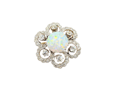 APPRAISED $6000- 18KT Two-Toned Swirl Pendant with 1 Round Opal surrounded by Old European Diamonds