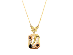 APPRAISED $550- 10KT Yellow Gold Rectangle Flower Design Pendant with Round Garnets