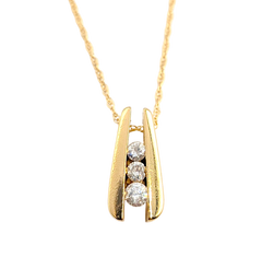 APPRAISED $1050- 14KT Yellow Gold Channel Pendant with 3 Round Brilliant Diamonds