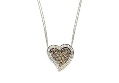 APPRAISED $2400- 14KT White Gold Heart Pendant with Pave Set Round Champagne Diamonds & a Halo of Round Brilliant Diamonds