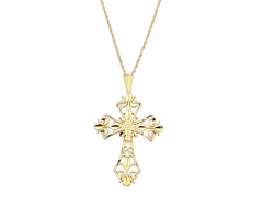 APPRAISED $725- 14KT Yellow Gold Diamond Cut Scroll Design Cross Pendant