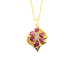 APPRAISED $800- 14KT Yellow Gold Cluster Ring with Rubies & Single Cut Diamonds