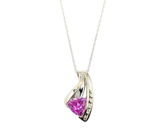 APPRAISED $450- 10KT White Gold Trillion Pink Synthetic Sapphire & Single Cut Diamonds Pendant