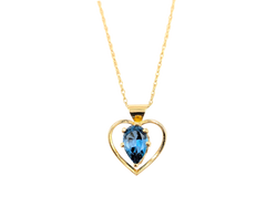 APPRAISED $400- 14KT Yellow Gold Heart Pendant with a Pear Shape Blue Topaz