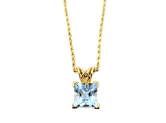 APPRAISED $800- 14KT Yellow Gold Pendant with a Princess Cut Aquamarine