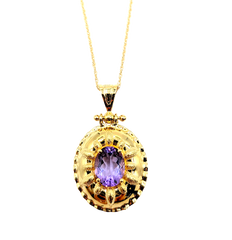 APPRAISED $800 - 14KT Yellow Gold Disc Pendant with an Oval Amethyst
