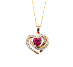 APPRAISED $600- 10KT Rose Gold Heart Pendant with a Heart-Shaped Synthetic Ruby