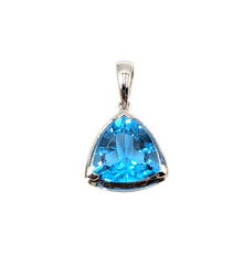 APPRAISED $600- 14KT White Gold Pendant with a Trillion Cut Bue Topaz