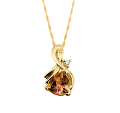 APPRAISED $650- 14KT Yellow Gold Pendant with a Trillion Cut Orange Mystic Topaz & a Round Brilliant Diamond