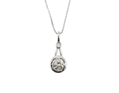 APPRAISED $2150- 10KT White Gold Pendant with a Bezel Set Round Brilliant Diamond & a Champagne Diamond