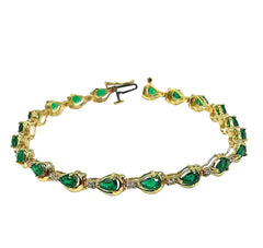 APPRAISED $1300- 10KT Yellow Gold with Alternating Synthetic Emeralds and Diamonds