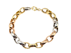 APPRAISED $1500- 14KT Tri-Tone 7" Oval Link Bracelet
