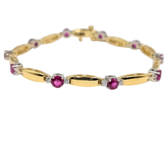 APPRAISED $6000- 14KT Yellow Gold Bar Link Ruby and Diamond Bracelet