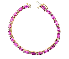 APPRAISED $950- 10KT Bracelet with Synthetic Pink Sapphires and Diamonds