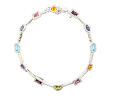 APPRAISED $5400- 14KT White Gold Multi-Gem Bracelet with Halo Bar Links