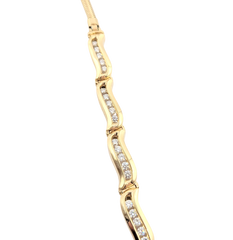 APPRAISED $4500- 14KT Yellow Gold Snake Link Bracelet with Wave Design Channel Set Round Brilliant Diamonds Links
