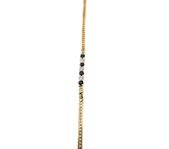 APPRAISED $1500- 14KT Yellow Gold Fox Link Bracelet with Alternating Bar-Set Round Brilliant Diamonds & Round Sapphires