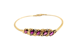 APPRAISED $1500- 14KT Yellow Gold Double Curve Bracelet with Oval Rubies & Single Cut Diamonds