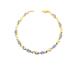 APPRAISED $800- 10KT Yellow Gold Bracelet with Oval Tanzanite Alternating with Interlocking Oval Links