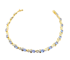 APPRAISED $1800- 14KT Yellow Gold Bracelet with Alternating Oval Tanzanite & Single Cut Diamonds