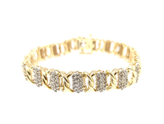 APPRAISED $3300- 10KT Yellow Gold Bracelet with Alternating Twisted Bar Links & Clusters of Round Brilliant Diamonds