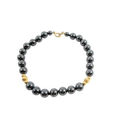 APPRAISED $75- 7" Hematite Beaded Bracelet with 14KT Yellow Gold Beads
