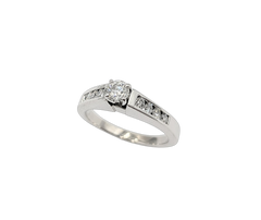APPRAISED $1700 - 14KT White Gold Band with 1 Round Brilliant Diamond Center - T. - .32ct and 8 Round Brilliant Diamonds - T. - .26ct