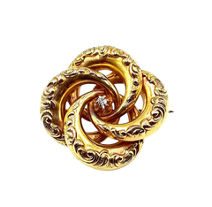 APPRAISED $550 - 14KT Yellow Gold Pin with 1 Old European Cut Diamond - T. - .02ct in a Scroll Design